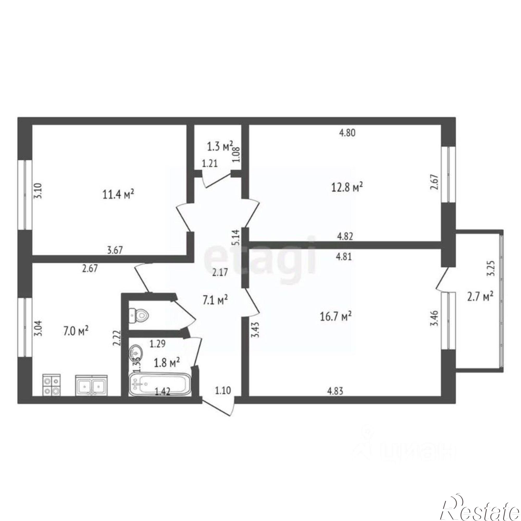 Купить квартиру за 3 700 000 рублей на Вокзальная улица, 25