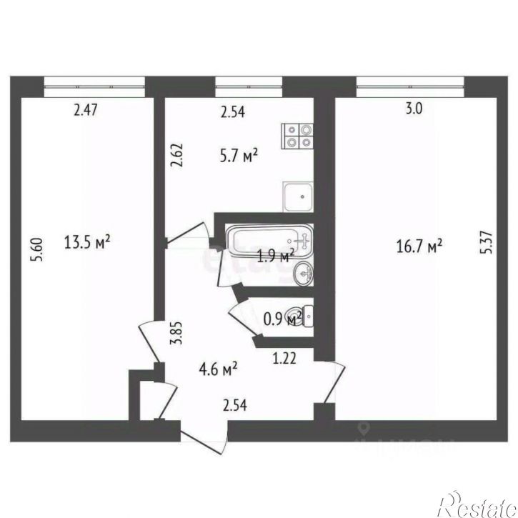 2-комн квартира проспект Октября, 47,  д. 47