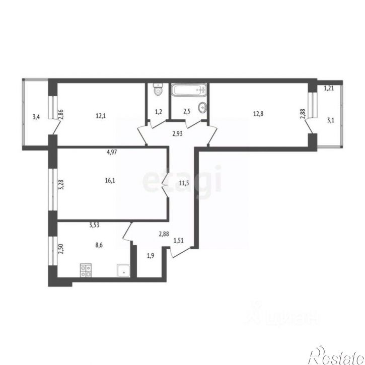 3-комн квартира Стадионная улица, 19А,  д. 19А