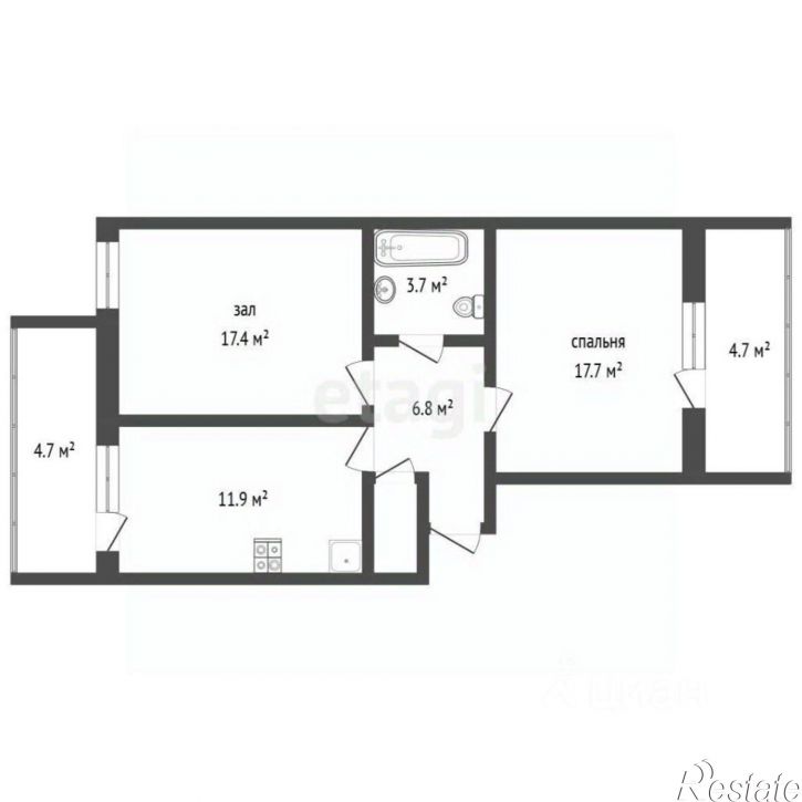 2-комн квартира проспект Октября, 42,  д. 42