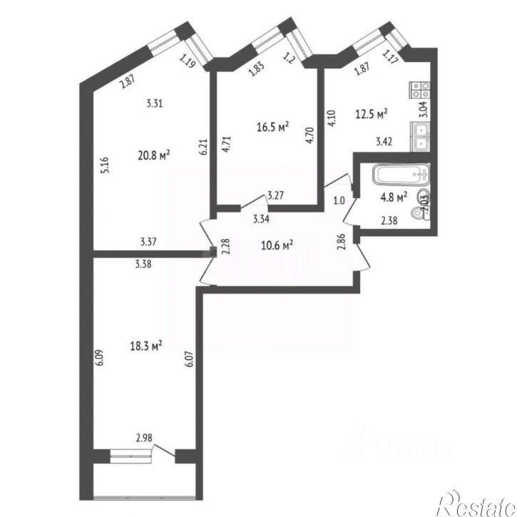 3-комн квартира улица Худайбердина, 56А,  д. 56А