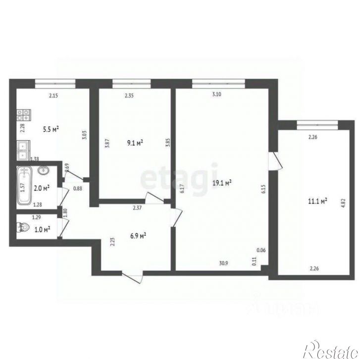 3-комн квартира проспект Октября, 31,  д. 31