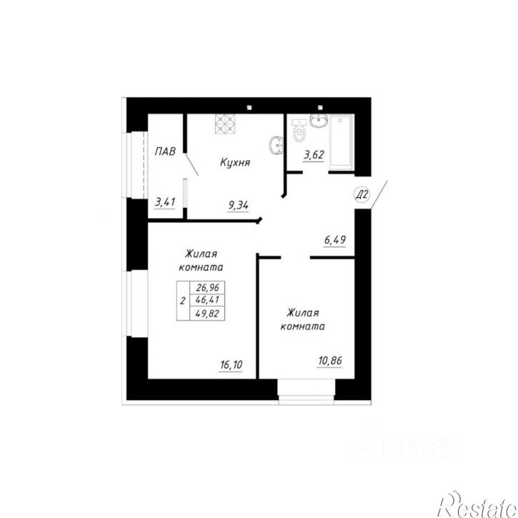 2-комн квартира в новом доме