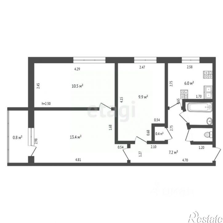 3-комн квартира Железнодорожная улица, 4,  д. 4