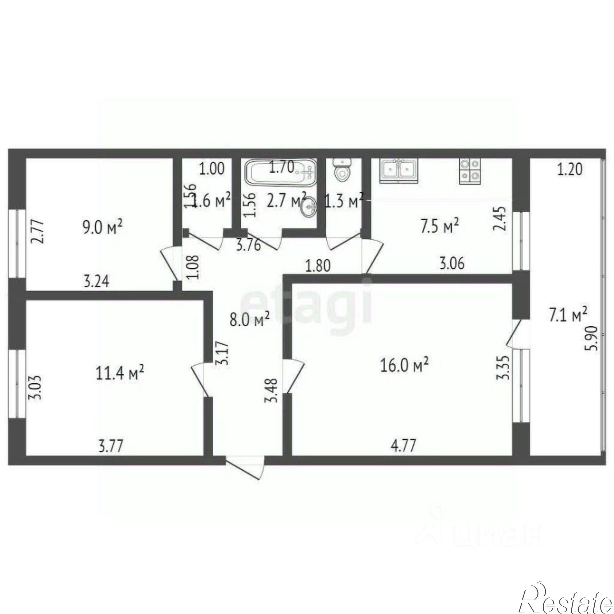 Купить квартиру за 4 500 000 рублей на Стадионная улица, 19