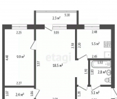 2-комн, 43кв м, этаж 5/5 улица Дружбы, 68