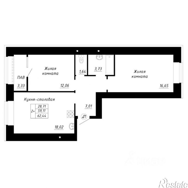 2-комн квартира в новом доме