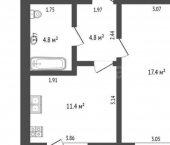 1-комн, 38кв м, этаж 7/9 пр-кт Октября, 95