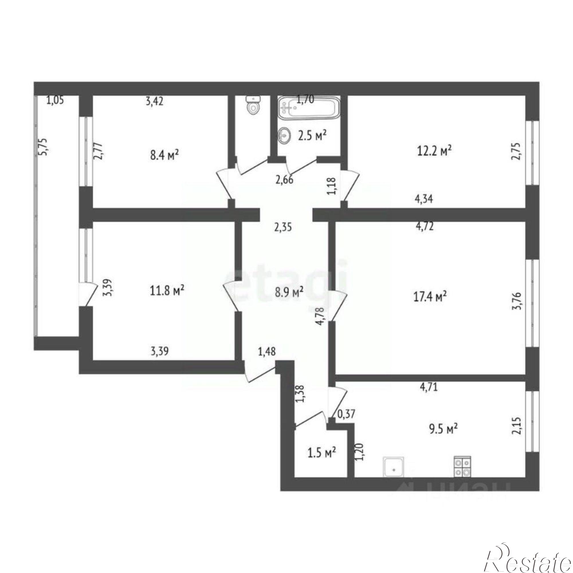 Купить квартиру за 4 790 000 рублей на улица Шафиева, 29