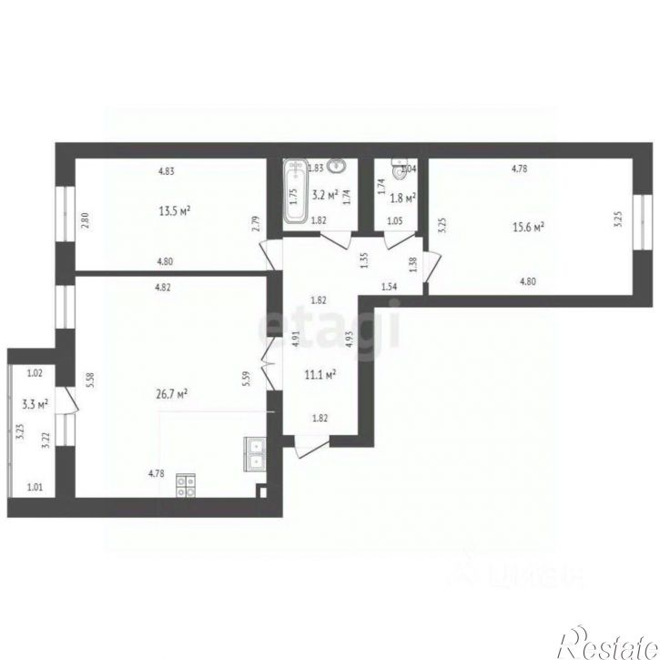 3-комн квартира пр-кт Октября, 50,  д. 50