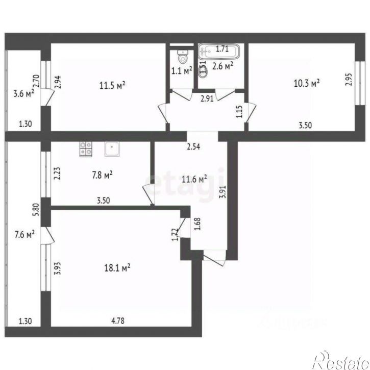 3-комн квартира улица Курчатова, 7,  д. 7