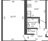 2-комн, 44кв м, этаж 1/5 улица Блюхера, 25