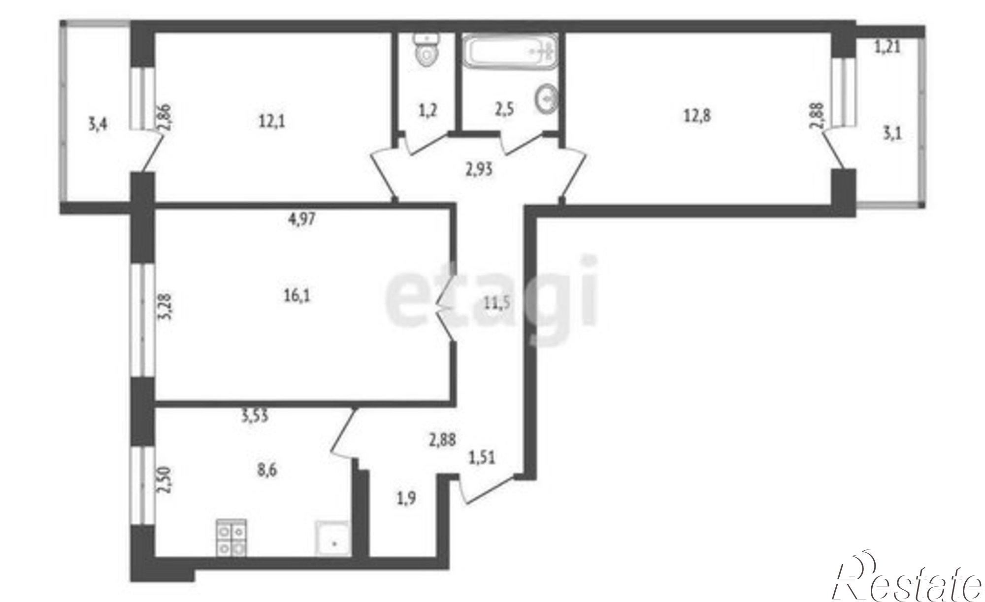 Купить квартиру за 3 750 000 рублей на Стадионная улица, 19А