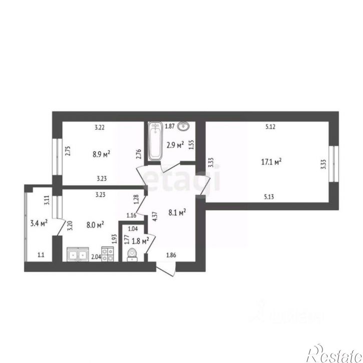 2-комн квартира Юрматинская улица, 1Б,  д. 1Б