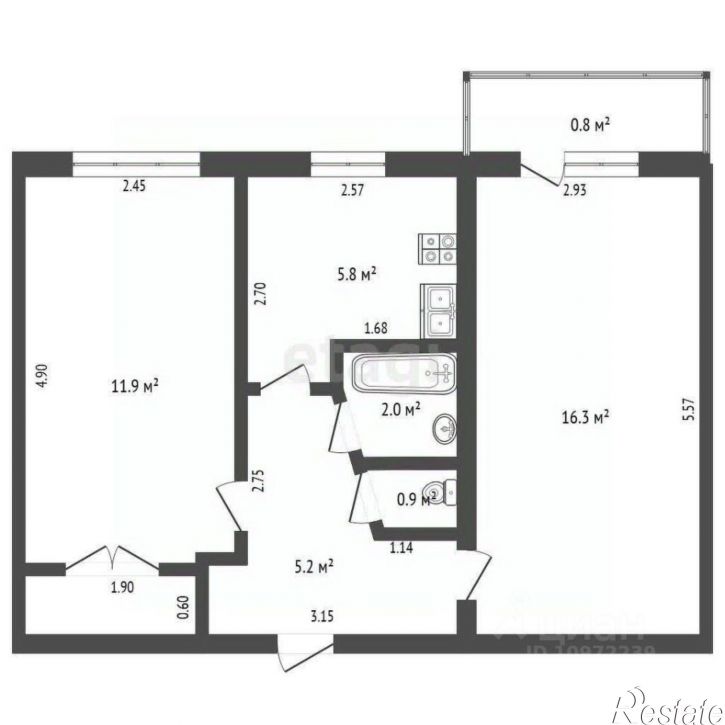 2-комн квартира ул Комарова, 14,  д. 14