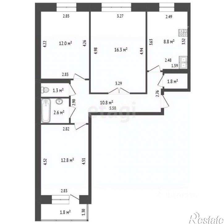 3-комн квартира ул Караная Муратова, 3,  д. 3