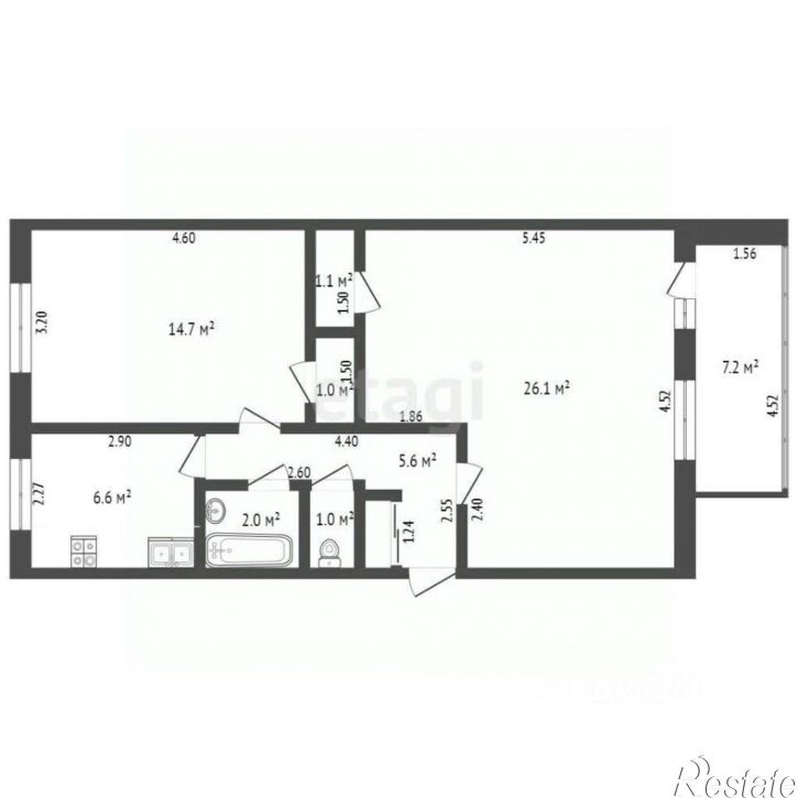 2-комн квартира пр-кт Октября, 43,  д. 43