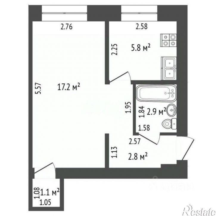 1-комн квартира проспект Ленина, 22,  д. 22