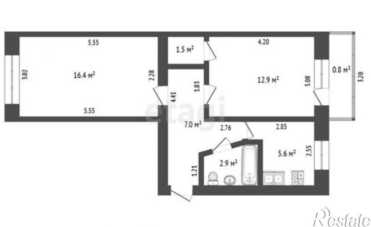 2-комн квартира улица Курчатова, 30,  д. 30