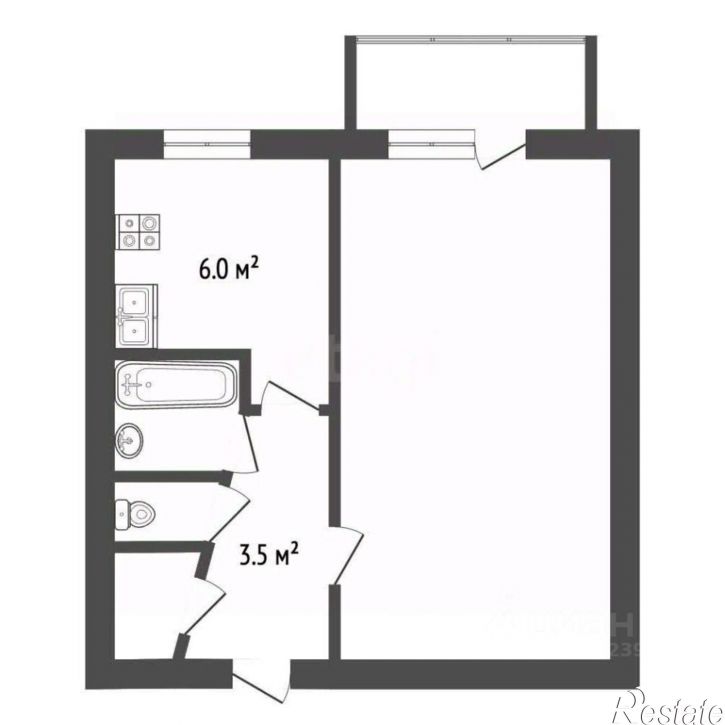 1-комн квартира улица Курчатова, 34,  д. 34