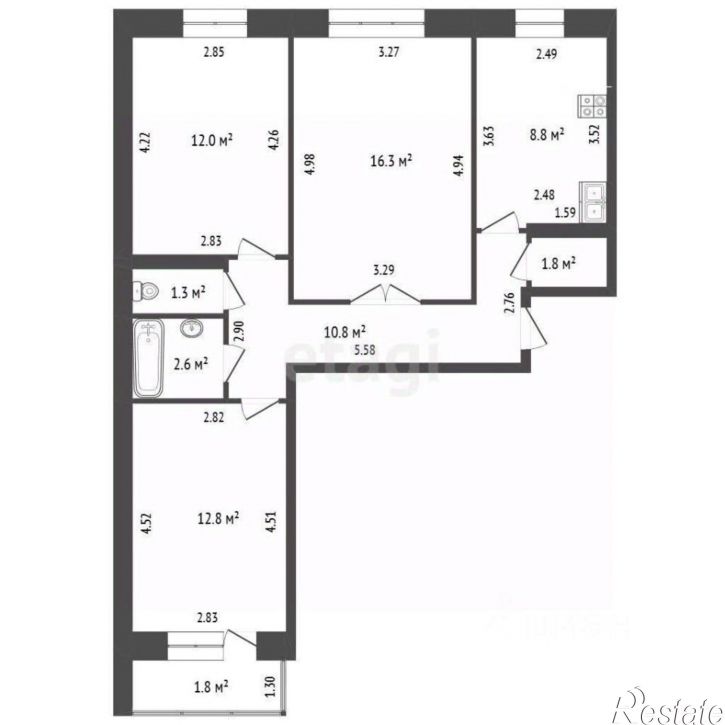 3-комн квартира улица Караная Муратова, 3,  д. 3