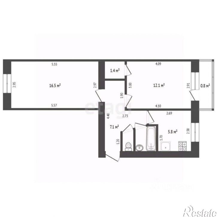 2-комн квартира улица Шаймуратова, 5Б,  д. 5Б