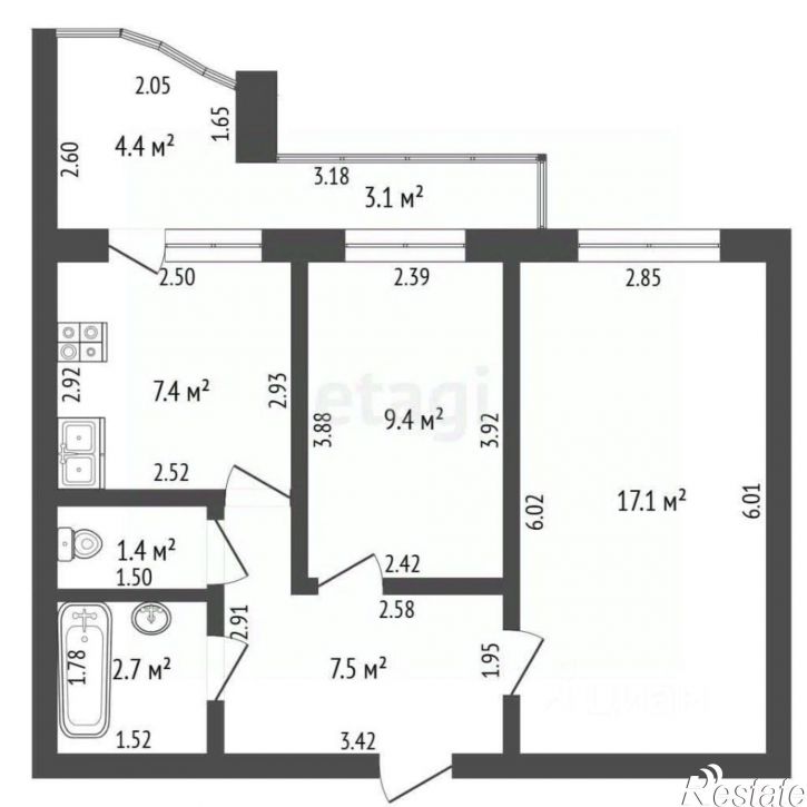 2-комн квартира ул Караная Муратова, 6,  д. 6
