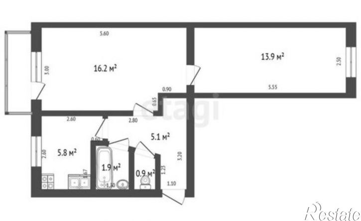 2-комн квартира улица Курчатова, 34,  д. 34