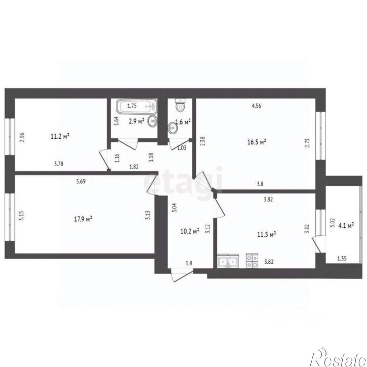 3-комн квартира Лазурная улица, 13,  д. 13