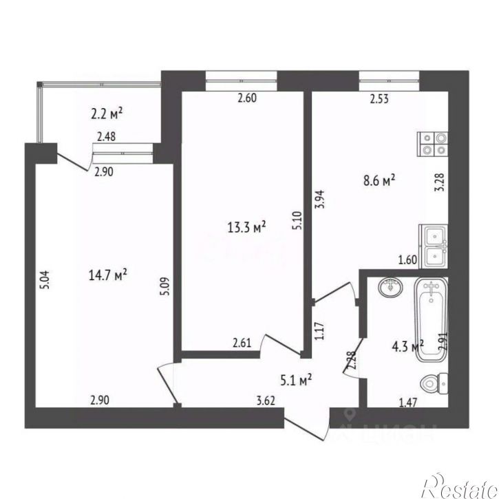 2-комн квартира пр-кт Октября, 48,  д. 48
