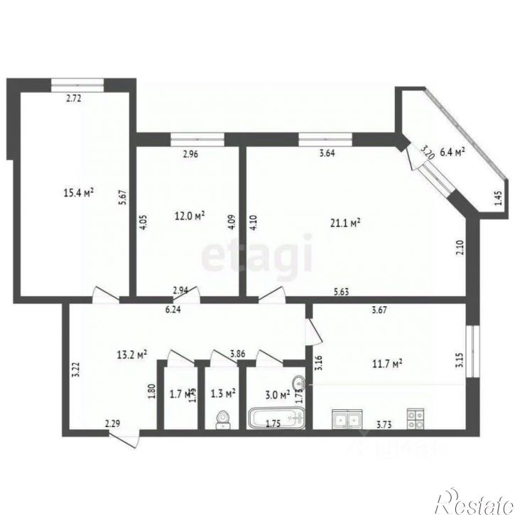3-комн квартира улица Гоголя, 2В,  д. 2В