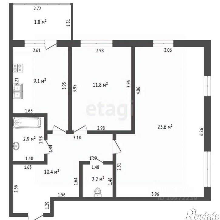 2-комн квартира ул Набережная, 3 4,  д. 3 4,  к. 4