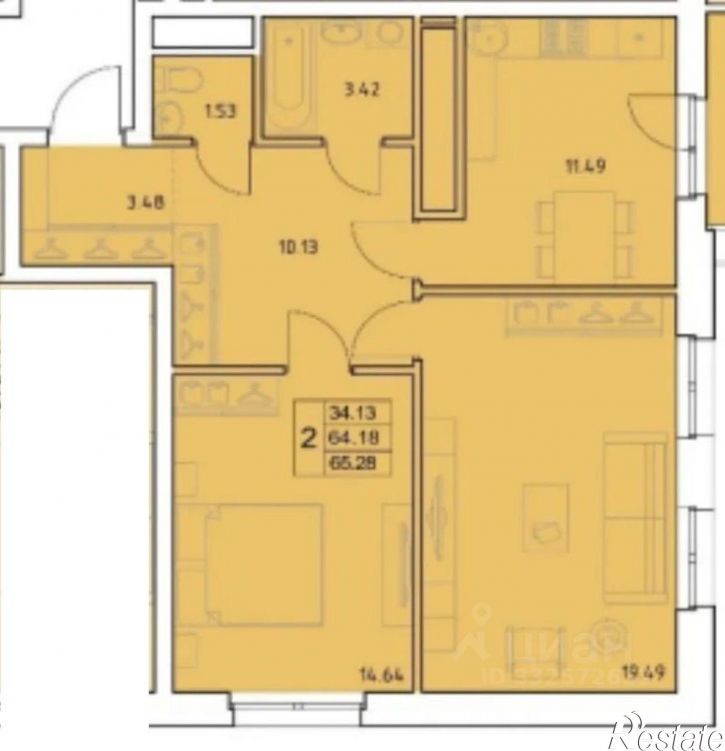 2-комн квартира пр-кт Октября, 38,  д. 38