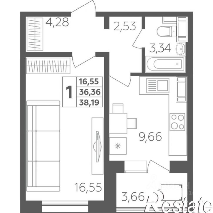 1-комн квартира в новом доме Крымская улица, 24,  д. 24