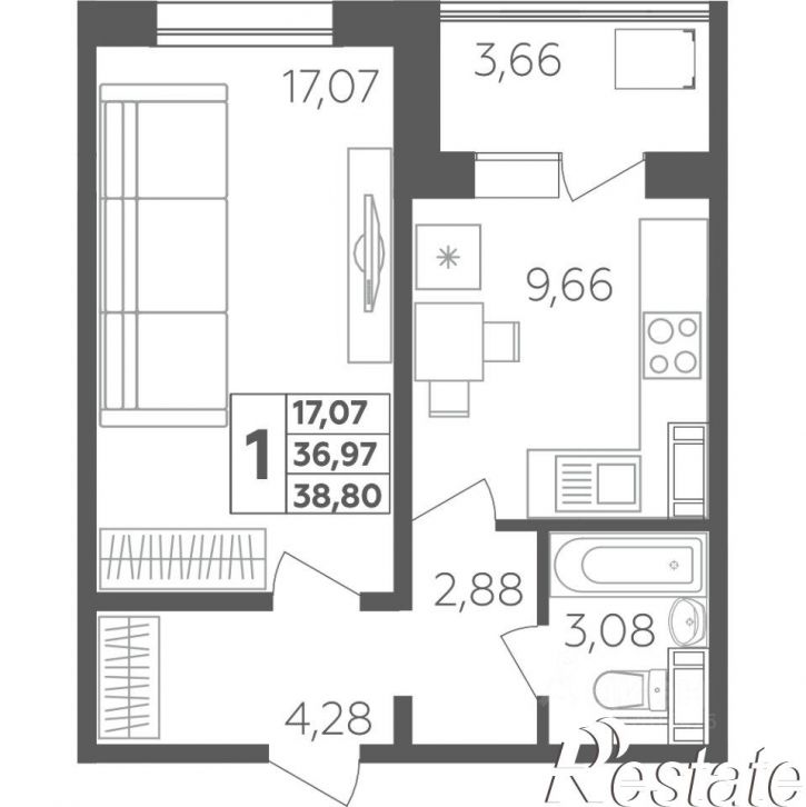 1-комн квартира в новом доме Крымская улица, 24,  д. 24